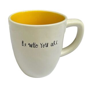 Rae Dunn Be WHo YoU aRe Mug Coffee Tea White Yellow Interior Dimples NWT 2017
